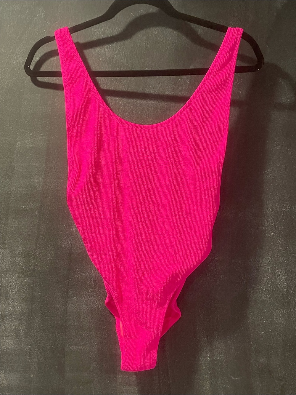 NWT DIXPERFECT Crinkle Textured One Piece Swimsuit Neon Pink Size M